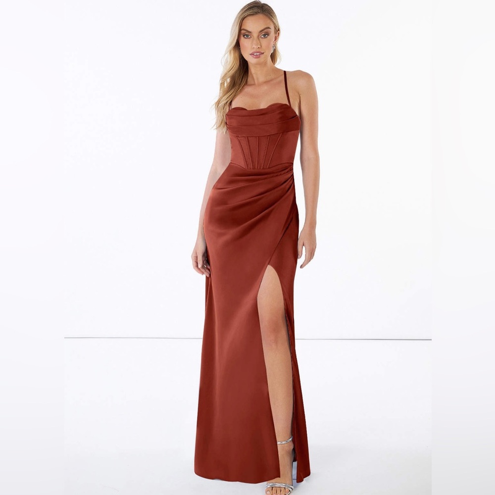 Azazie Brookelle Terracotta Corset Dress